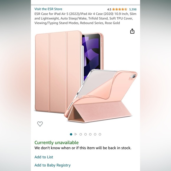 Other - ESR Case for iPad Air 5 or 4. 10.9 inch. Peach colored.